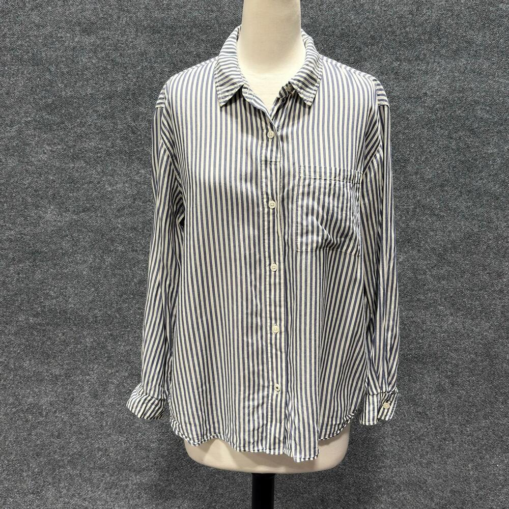 Marine Layer Shirt Womens Medium Blue White Stripe Casual Button Front Top